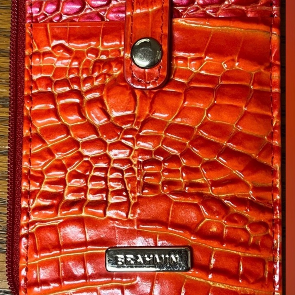 Brahmin Flame Reddish Orange Croc-Embossed Crossbody Bag/Wallet set - Picture 11 of 11
